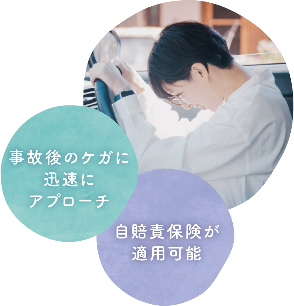 事故後のケガに迅速にアプローチ。自賠責保険が適用可能